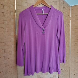 Passports Fuchsia Blouse Size Small V-Neck Long Sleeve